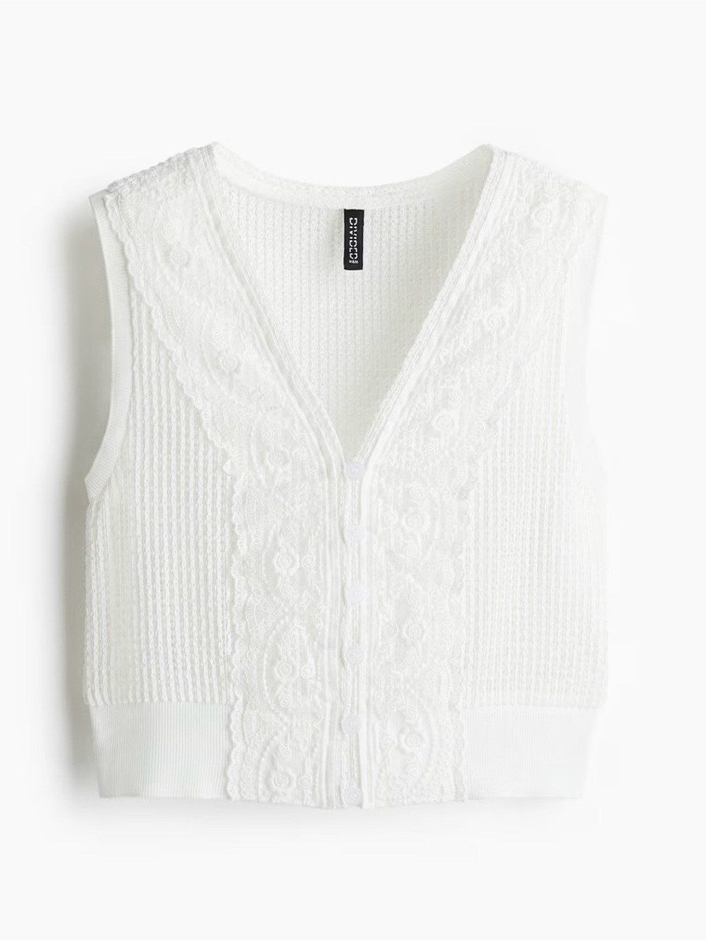 H&M White Lace Knit Sleeveless Zip Vest